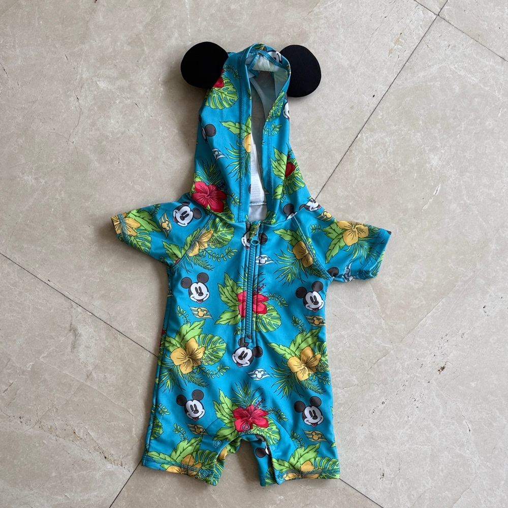 Blue Tropical Mickey Hooded Kids One-Piece bathingsuit - never worn